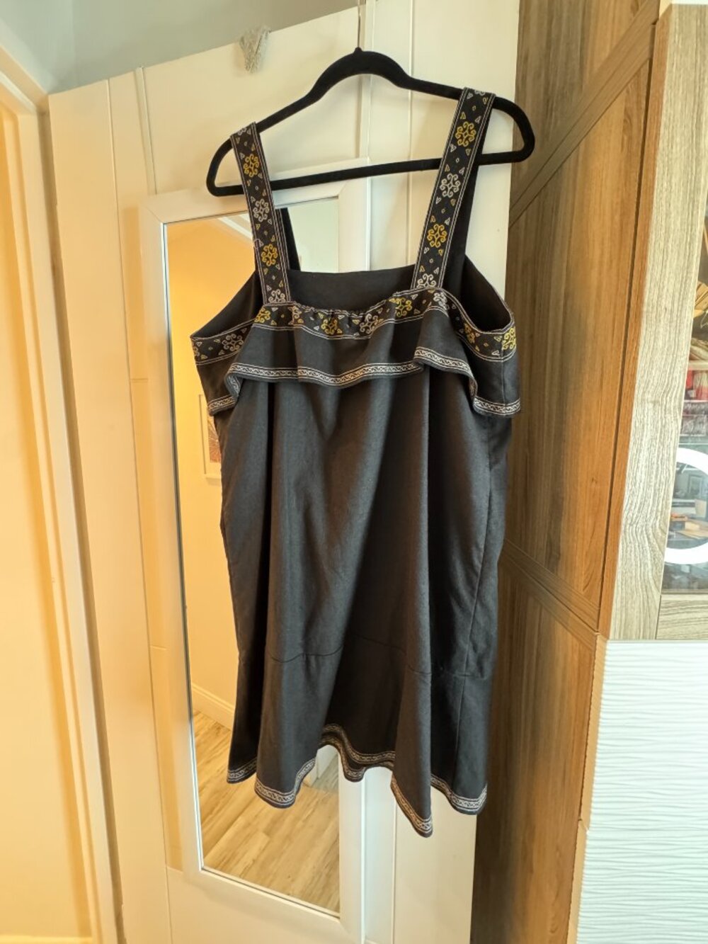 Madewell Linen-Blend Embroidered Ruffle Mini Dress Black XL Size 14 - 16 - Picture 5 of 7